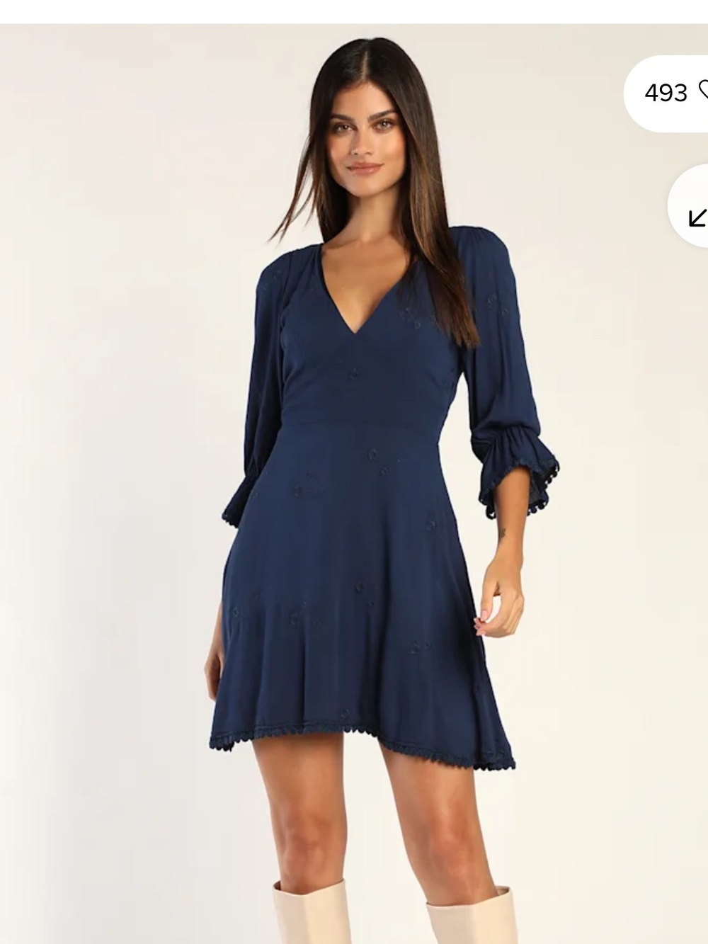 Lulus In The Meadow Navy Blue Embroidered Backless Mini Dress - Size S
